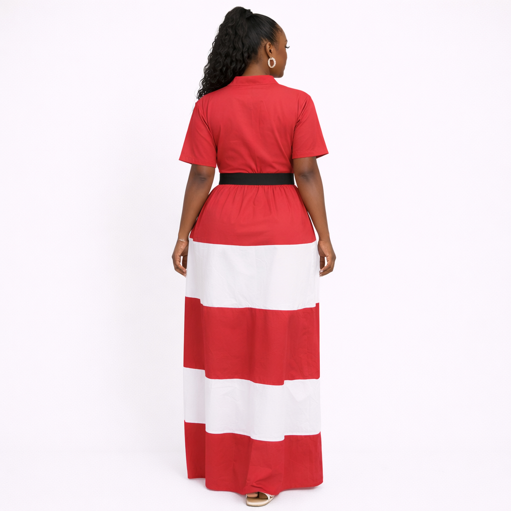 Ruby Elegance Belted Maxi Dress